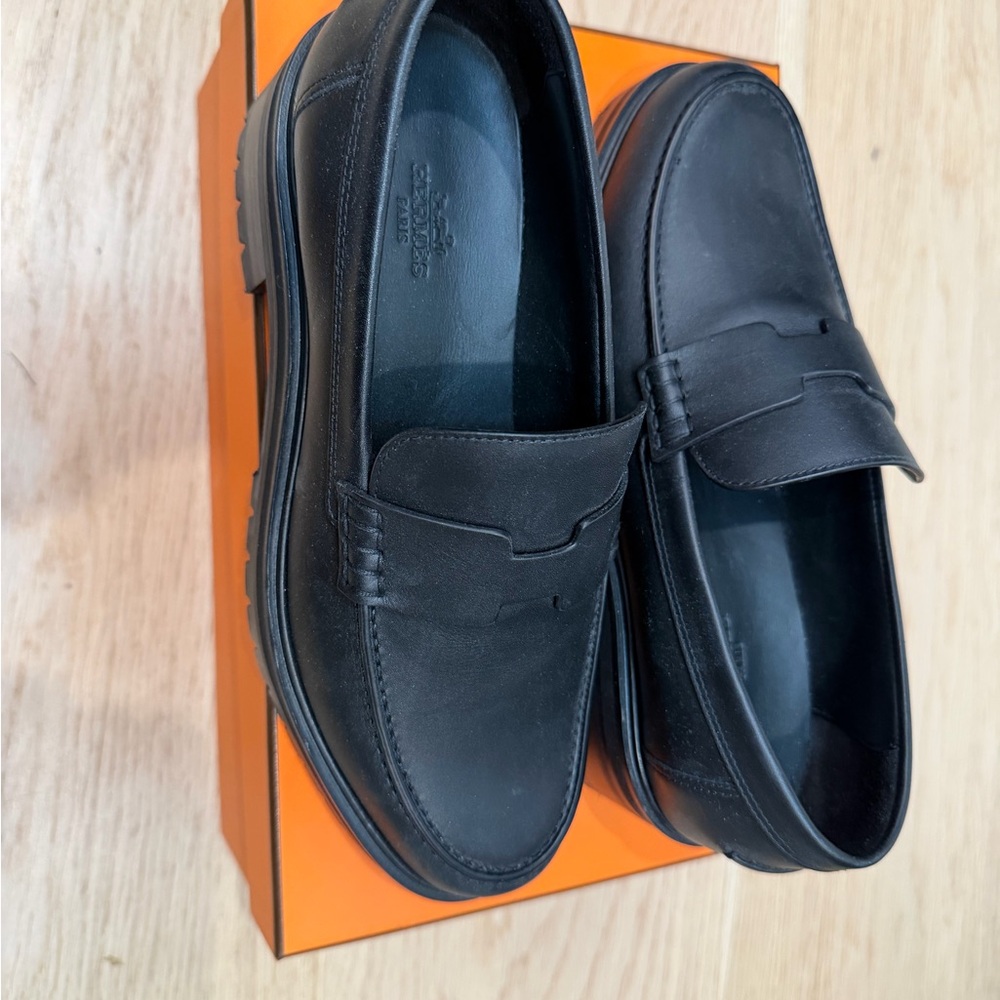Hermès Black Glacé Calfskin Loafers - BNIB